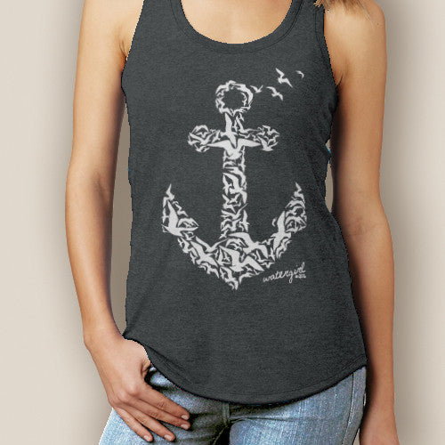 Boating Tank Top - WaterGirl Seagulls Anchor Signature Tri-Blend Racerback