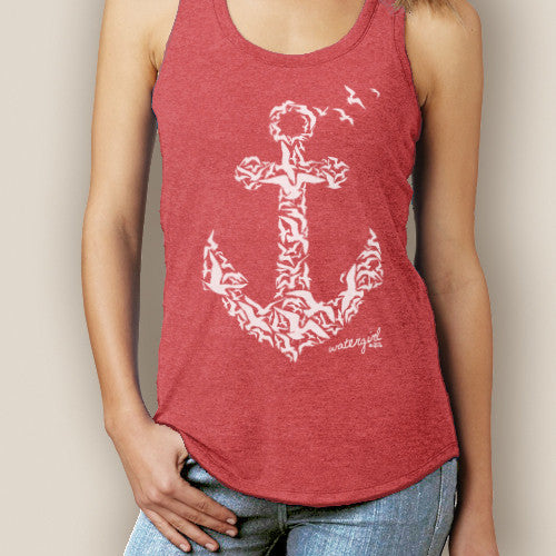 Boating Tank Top - WaterGirl Seagulls Anchor Signature Tri-Blend Racerback