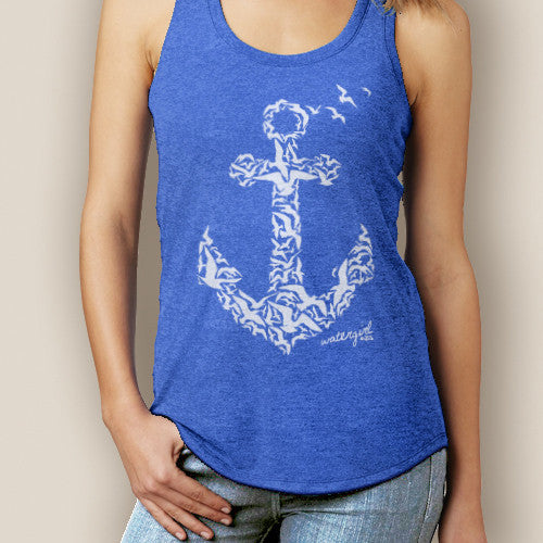 Boating Tank Top - WaterGirl Seagulls Anchor Signature Tri-Blend Racerback