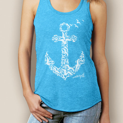 Boating Tank Top - WaterGirl Seagulls Anchor Signature Tri-Blend Racerback