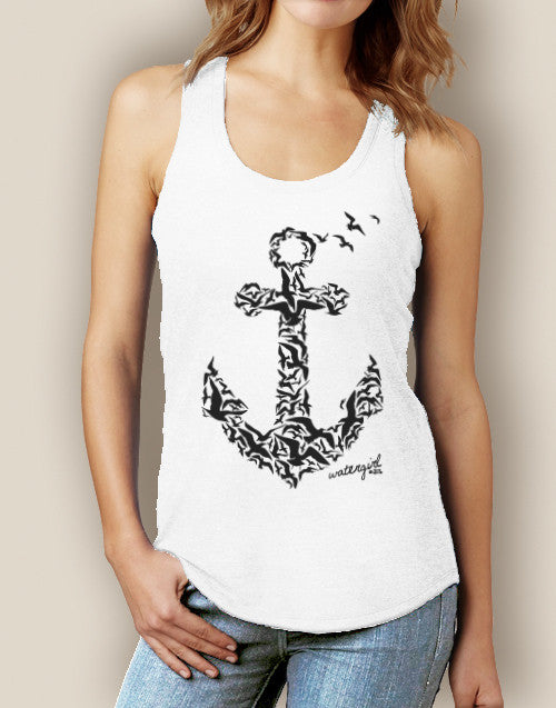Boating Tank Top - WaterGirl Seagulls Anchor Signature Tri-Blend Racerback - 6733