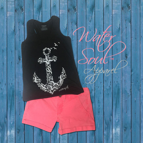 Boating Tank Top - WaterGirl Seagulls Anchor Signature Tri-Blend Racerback