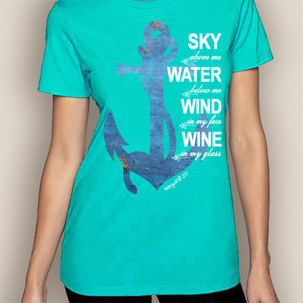 Women's Boating T-Shirt- Sky, Water, Wind Crew